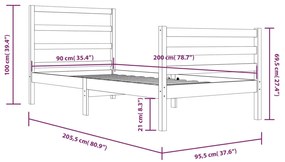 vidaXL Πλαίσιο Κρεβατιού Καφέ Μελί 90 x 200 εκ. από Μασίφ Ξύλο Πεύκου