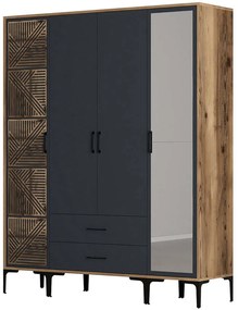 Ντουλάπα Τετράφυλλη Kumsal 845HCT5464 160x47,5x201,4cm Walnut-Anthracite Τετράφυλλη