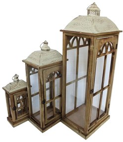 Lantern Berie Inart set of 3 aluminum in brown shade 32x25.5x85 εκ.