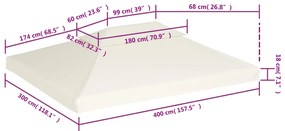 vidaXL Κάλυμμα Ανταλλακτικό για Κιόσκι 310 γρ./μ² Λευκό Κρεμ 3 x 4 μ.