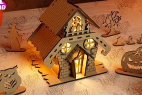 Σετ των 2 Intra απο ξύλο plywood 3mm-4mm πάχος 3D Halloween Lantern Haunted House | CNC Δίασταση 15x15 cm INTRAFABR-105203166