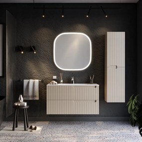 Martin Enza 100 Beige  MDF - Πάγκος με Νιπτήρα &amp; Καθρέπτη