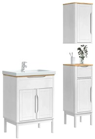 vidaXL Σετ Επίπλων Μπάνιου FLORO 3 pcs Λευκό Στερεό ξύλο πεύκου