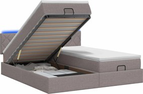 vidaXL Κρεβάτι Ottoman με Στρώμα και LED Taupe 200 x 200 cm Ύφασμα