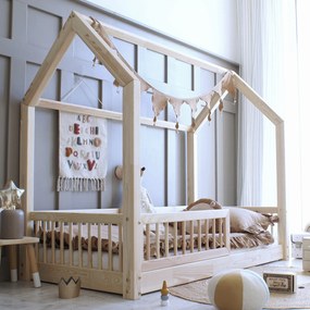 Κρεβάτι Παιδικό Montessori Piola με κάγκελα 23cm σε Φυσικό  Ξύλο  90×200cm  Luletto (Δώρο 10% έκπτωση στο Στρώμα)