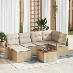 vidaXL Σαλονάκι Κήπου 7 pcs Beige, λευκό Μεσαίο Ρατάν, πολυεστέρας