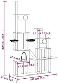 Γατόδεντρο Aνοιχτό Γκρι 279 εκ. με Στύλους Ξυσίματος από Σιζάλ - Γκρι