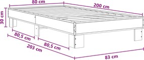 vidaXL Σκελετός Κρεβατιού Μαύρη Δρυς 80 x 200 cm Επεξεργασμένο Ξύλο