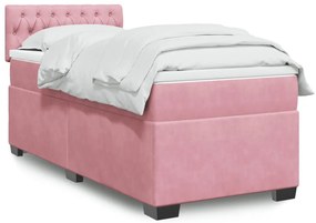 vidaXL Κρεβάτι Boxspring με Στρώμα Ροζ 90x190 εκ. Βελούδινο