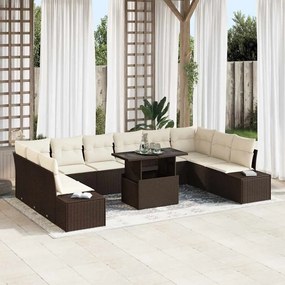 vidaXL Σετ Καναπέ Κήπου με αποθήκευση 11 pcs Καφέ Πολυ ράταν