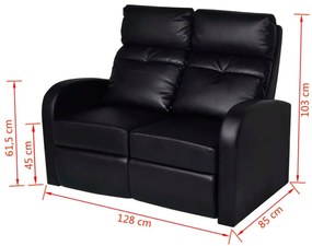 Καναπές διθέσιος Ανακλινόμενος με LED Μαύρος Συνθετικό Δέρμα - Μαύρο