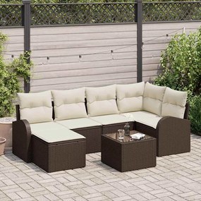 vidaXL Σετ Καναπέ Κήπου με μαξιλάρι 7 pcs Καφέ Πολυ ράταν