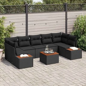 vidaXL Σετ Καναπέ Κήπου με μαξιλάρι 8 pcs Μαύρο Πολυ ράταν