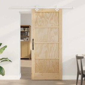 vidaXL Συρόμενη Πόρτα  με Σετ Εξαρτημάτων 86x198.5 cm Συμπαγές Ξύλο Πεύκου
