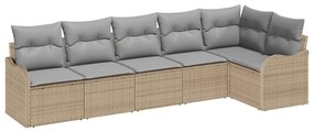 vidaXL Σετ Καναπέ Κήπου με μαξιλάρι 6 pcs Μπεζ Πολυ ράταν