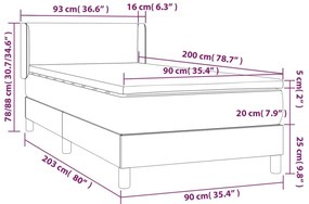 vidaXL Κρεβάτι Boxspring με Στρώμα Σκούρο Γκρι 90x200 εκ. Υφασμάτινο