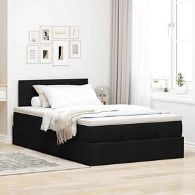 vidaXL Οθωμανικό κρεβάτι με στρώμα &amp; LEDs Μαύρο 120x190 cm Ύφασμα