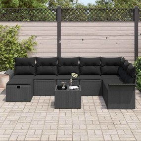 vidaXL Σετ Καναπέ Κήπου με μαξιλάρι 9 pcs Μαύρο Πολυ ράταν