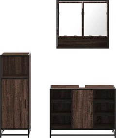 vidaXL Σετ Επίπλων Μπάνιου 3 Τεμαχίων Καφέ Δρυς από Τεχν. Ξύλο