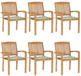 Καρέκλες Κήπου Στοιβαζόμενες 6 τεμ. Μασίφ Ξύλο Teak &amp; Μαξιλάρια - Καφέ