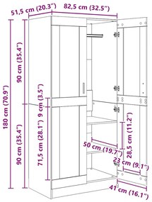 vidaXL Ντουλάπι Παλιό ξύλο 82,5 x 51,5 x 180 εκ. Επεξεργασμένο ξύλο