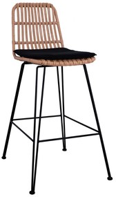 Metallic Stool with pillow Allegra  with wicker in beige color 56x60x109cm