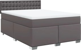 vidaXL Κρεβάτι Boxspring με Στρώμα Γκρι 140x200εκ. από Συνθετικό Δέρμα