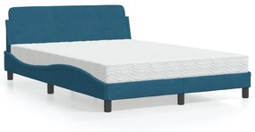 Κρεβάτι με Στρώμα Μπλε 140x200 εκ. Βελούδινο - Μπλε
