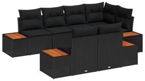vidaXL Σετ Καναπέ 7 τεμαχίων με Μαξιλάρια Μαύρο Συνθετικό Ρατάν