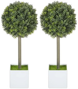 HOMCOM Σετ 2 Τεχνητά Δέντρα Μπουσκέτου 45cm Τεχνητό Φυτό, Πλαστικά Τεχνητά Φυτά σε Γλάστρα