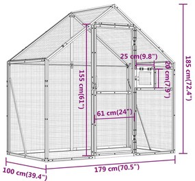 vidaXL Κλουβί Ανθρακί 179 x 100 x 185 εκ. από Αλουμίνιο