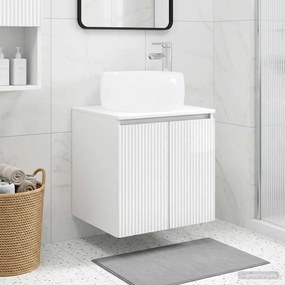 vidaXL Επιτοίχιο έπιπλο νιπτήρα μπάνιου Γυαλιστερό Λευκό