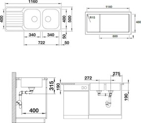 Blanco Dinas 8 Satine (116x50) - Ανοξείδωτος Νεροχύτης Κουζίνας