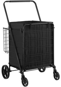 VEVOR Folding Shopping Cart with Removable Waterproof Liner, 330LBS Large Capacity Jumbo Grocery Cart with Dual Basket, 360° Swivel Wheels, Dense Metal Mesh Base, Heavy Duty Utility Cart for Shopping