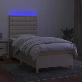 vidaXL Κρεβάτι Boxspring με Στρώμα &amp; LED Κρεμ 80x200 εκ. Υφασμάτινο