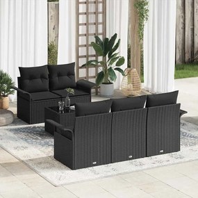 vidaXL Σετ Καναπέ Κήπου 6 pcs Μαύρο Πολυεστέρας, Ρατάν και Γυαλί