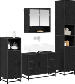 vidaXL Σετ Επίπλων Μπάνιου με ράφι 4 pcs Μαύρη Οξυά Επεξεργασμένο ξύλο