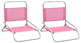 Καρέκλες Παραλίας Πτυσσόμενες 2 τεμ. Ροζ Υφασμάτινες - Ροζ