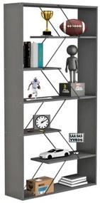 ΒΙΒΛΙΟΘΗΚΗ TARS HM2240.20 ΓΚΡΙ ΜΕΛΑΜΙΝΗ-ΜΑΥΡΕΣ ΜΕΤΑΛΛΙΚΕΣ ΒΕΡΓΕΣ 84x24x157Υεκ.