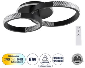 DIAMOND 61111 Φωτιστικό Οροφής Δαχτυλίδι-Κύκλος LED CCT 67W 8078lm 360° AC 220-240V - Εναλλαγή Φωτισμού μέσω Τηλεχειριστηρίου All In One