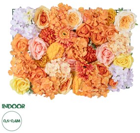 20354 GloboStar® Artificial Garden ROSES STORY 20354 Τεχνητό Διακοσμητικό Πάνελ Λουλουδιών - Κάθετος Κήπος σύνθεση Πορτοκαλί & Ροζ Τριαντάφυλλα Μ40 x Π60 x Υ12cm