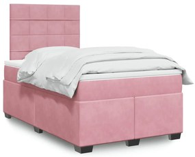 vidaXL Κρεβάτι Boxspring με Στρώμα Ροζ 120x200 εκ. Βελούδινο
