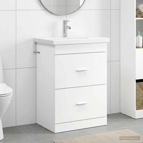vidaXL Σετ Επίπλων Μπάνιου Λευκό 61 x 40 x 84,5 εκ Επεξεργασμένο Ξύλο