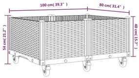 Ζαρντινιέρα Κήπου με Ροδάκια Καφέ 100x80x54εκ. Πολυπροπυλένιο - Καφέ