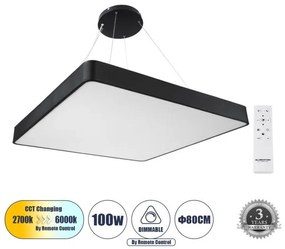 Κρεμαστό Φωτιστικό Οροφής 100W CCT Dim Τετράγωνο Αλουμίνιο Globostar-61210-Μαύρο 61210
