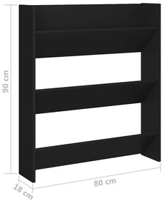 vidaXL Παπουτσοθήκη Τοίχου Μαύρη 80 x 18 x 90 εκ. από Επεξ. Ξύλο