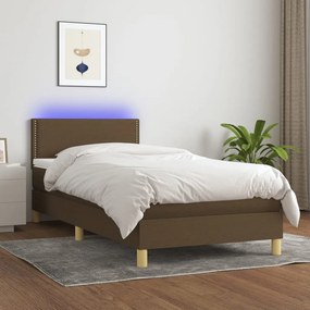 vidaXL Κρεβάτι Boxspring με Στρώμα &amp; LED Σκ.Καφέ 80x200 εκ. Υφασμάτινο
