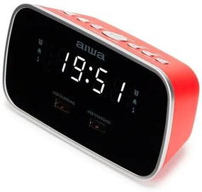 AIWA DUAL ALARM CLOCK RADIO WITH 2 CHARGING USB PORTS RED