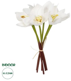 GloboStar® Artificial Garden WHITE ORCHID BOUQUET 21151 Τεχνητό Διακοσμητικό Μπουκέτο Λευκής Ορχιδέας Y26cm