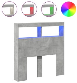 vidaXL Κεφαλάρι με Αποθηκ. Χώρο &amp; LED Γκρι Σκυρ. 100x17x102 εκ.